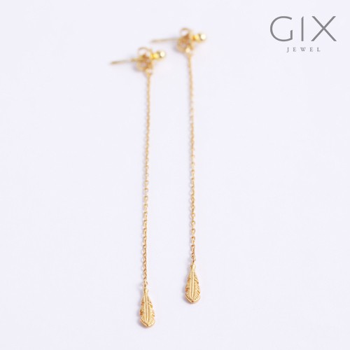 Bông tai bạc mạ vàng dài đính lông vũ cá tính bảo hành trọn đời Gix Jewel SPGBT11
