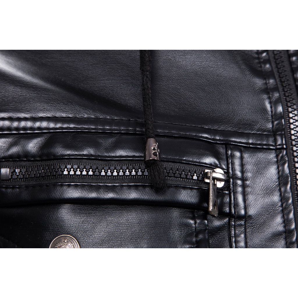 Áo khoác da có nón chất liệu nhung giữ ấm thời trang cho nam