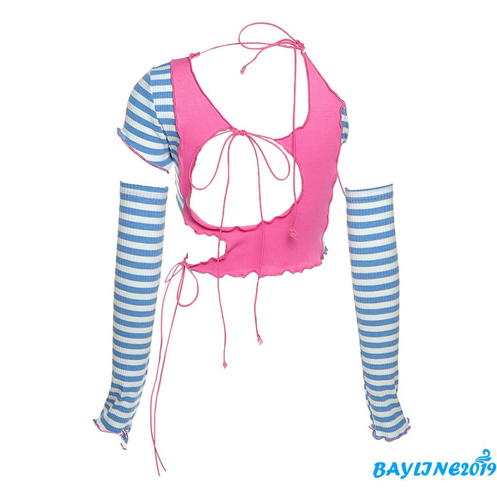 Áo Croptop Dệt Kim Tay Ngắn Cổ Chữ V Màu Sắc Thời Trang Cho Nữ