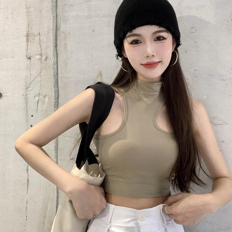 Áo croptop cho nữ không tay cổ tròn thời trang Hàn Quốc