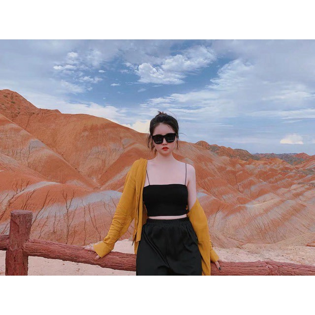 [FREESHIP] Áo hai dây dáng ôm mịn vải cotton co giãn không xù lông, Áo croptop 2 dây sợi bún trơn 2 màu đen trắng . | BigBuy360 - bigbuy360.vn