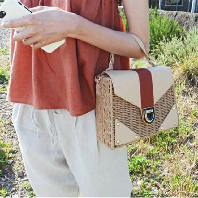 Túi cói đi biển Bohemian hộp hình thang