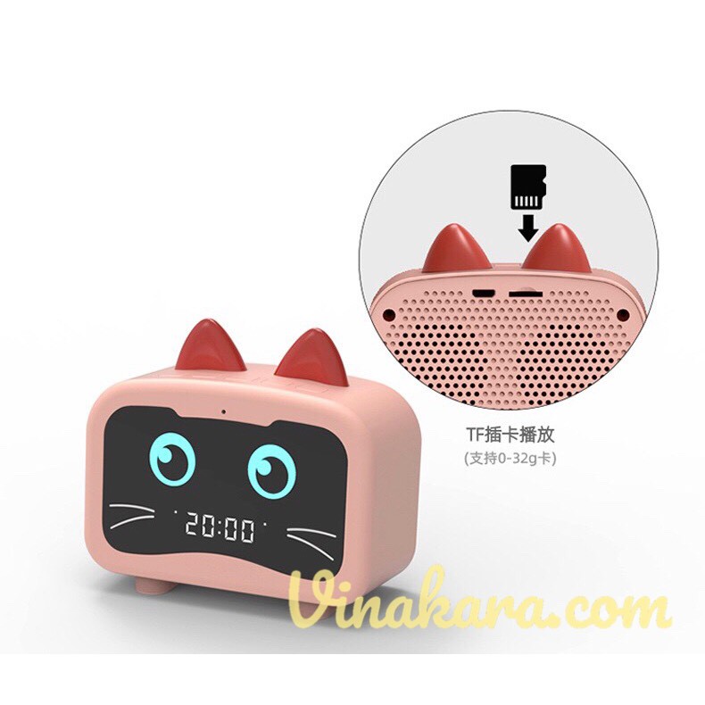 Loa Bluetooth 3 in 1 M1 tích hợp đồng hồ báo thức và Radio - Hình mèo dễ thương mini - Loa kép - Hàng nhập khẩu chính hã