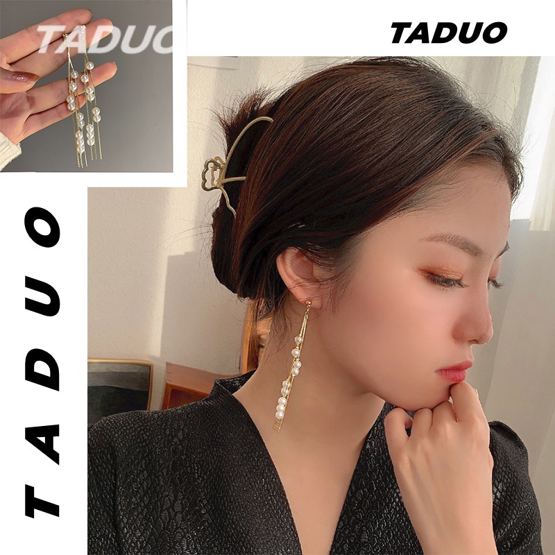 Đôi Khuyên Tai Mạ Bạc 925 Dây Dài Đính Ngọc Trai Sang Trọng Cho Nữ