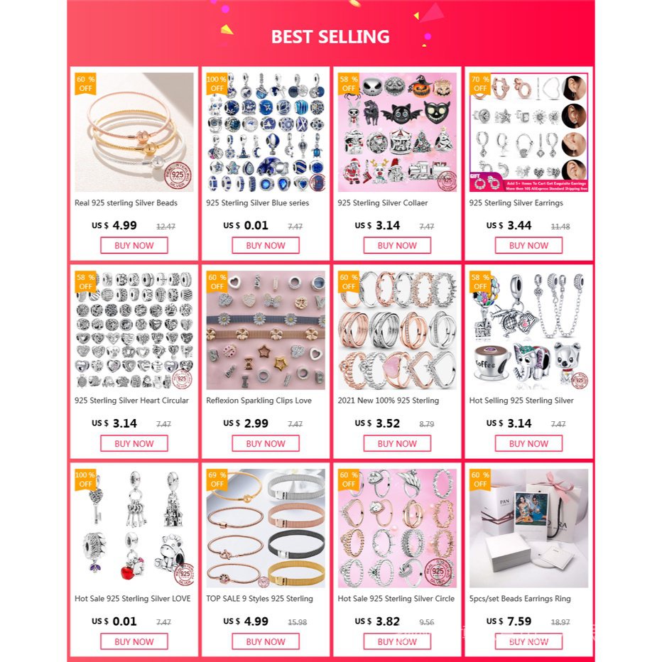 PANDORA Mặt Vòng cổ Bạc 925 Xỏ Hạt Tròn Hoa Hồng DIY Mới Chính Hãng