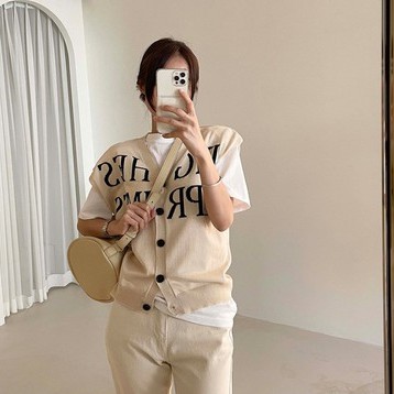 Áo Dệt Kim Sát Nách In Chữ Kiểu Retro Hàn Quốc Thời Trang