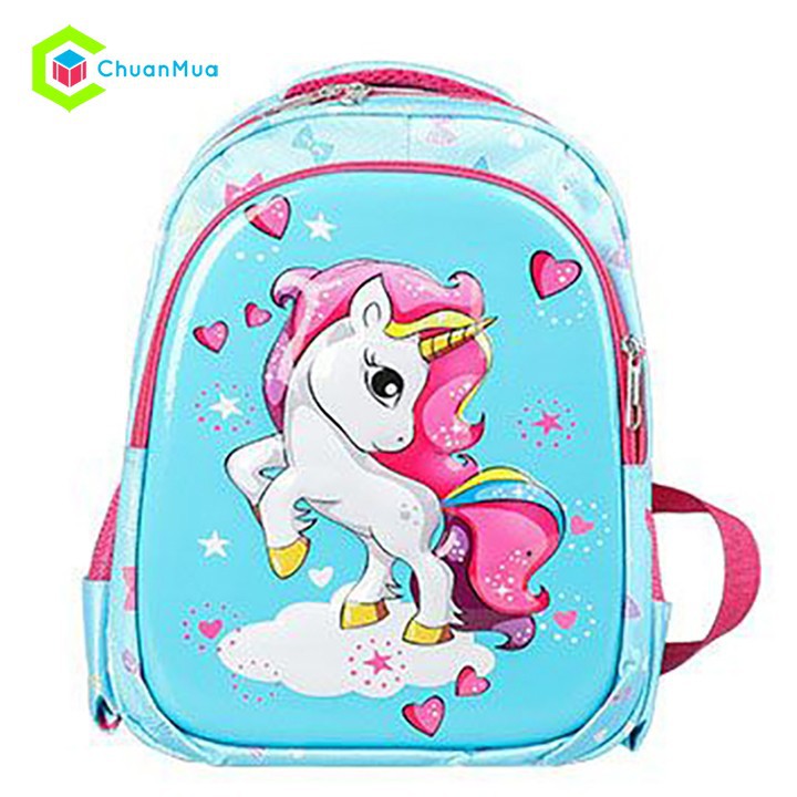 Balo cho bé gái đi học mẫu giáo, tiểu học in hình 3D ngựa Pony Unicorn Cao Cấp