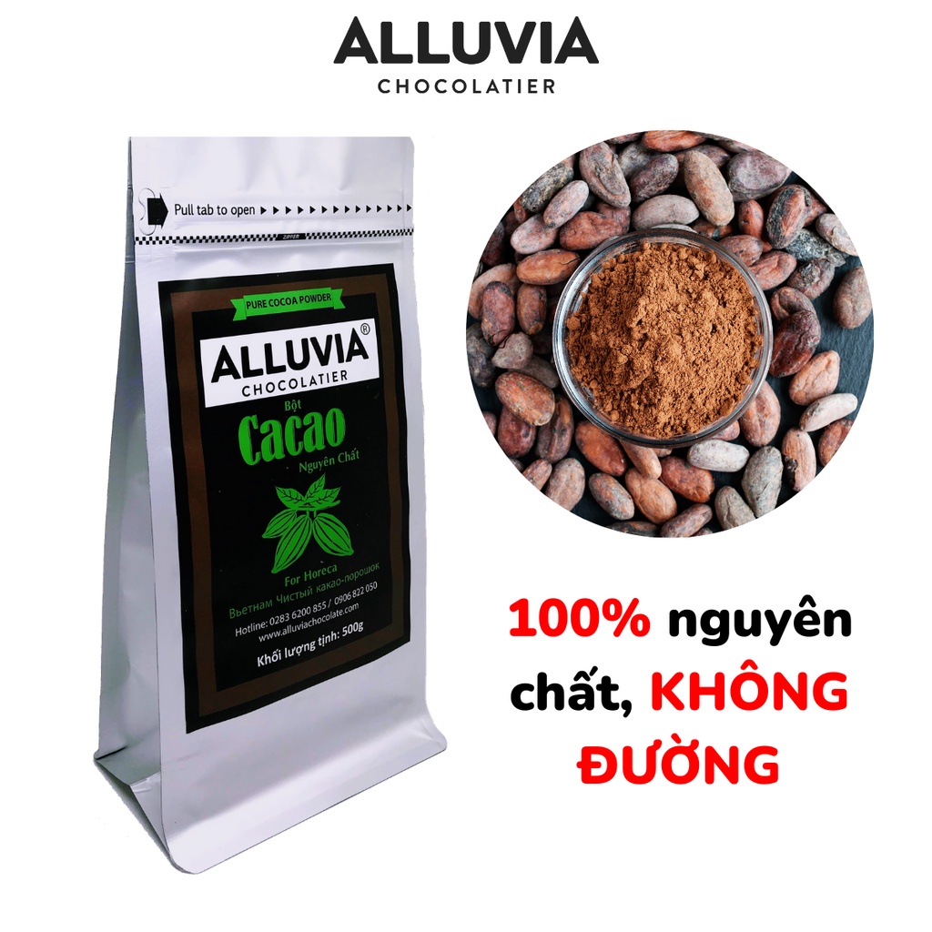 Bột cacao nguyên chất không đường 100% Alluvia Chocolate gói lớn phù hợp cho quán cà phê