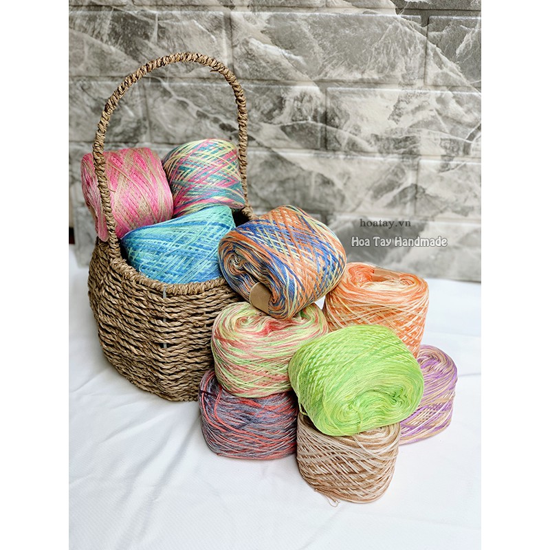 Sợi Fingering loang - Sợi cotton bóng chuyển màu dùng đan móc áo mùa hè.