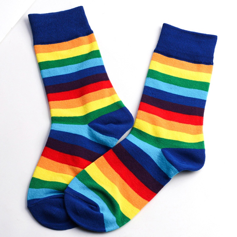 Youyo Đôi Vớ Harajuku Cotton Họa Tiết Sọc Cầu Vồng Mới Lạ Nhiều Màu Sắc