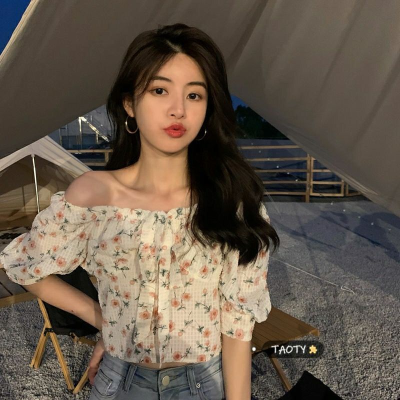 Áo Kiểu Tay Phồng Ngắn In Họa Tiết Hoa Thời Trang Mùa Hè Dành Cho Nữ