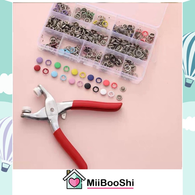 Combo bộ kìm bấm khuy áo tiện dụng kèm hộp nhựa chứa 400 chi tiết MIIBOOSHI D4.059