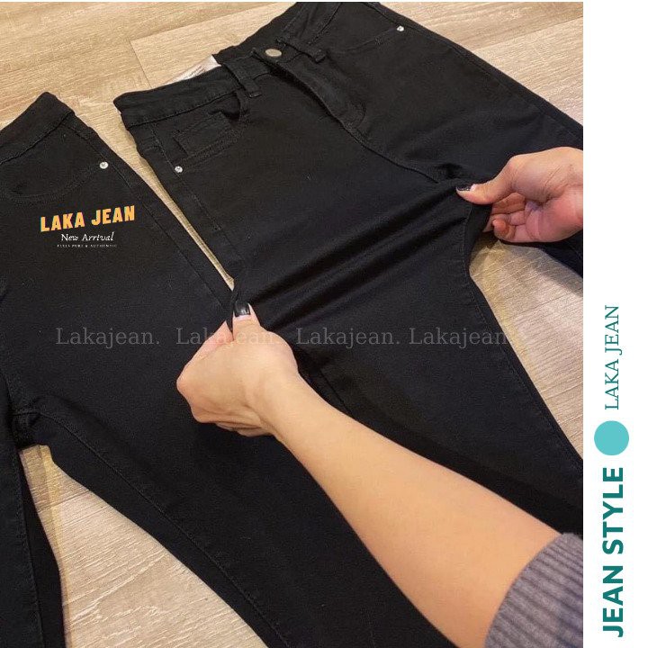 Quần Bò Nữ Lưng Cao Ôm Dáng Skinny Laka Jeans Màu Đen, Chất Liệu Cao Cấp, Không Phai Màu, Co Giãn Tốt