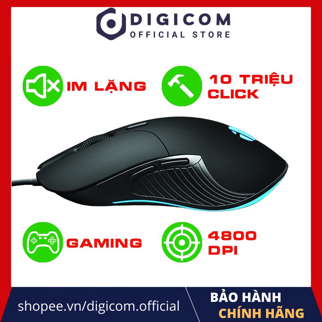 Chuột gaming, chuột máy tính có dây Digicom Inphic PB1P Pro 4800 DPI Silent chống ồn LED đổi màu cực đẹp