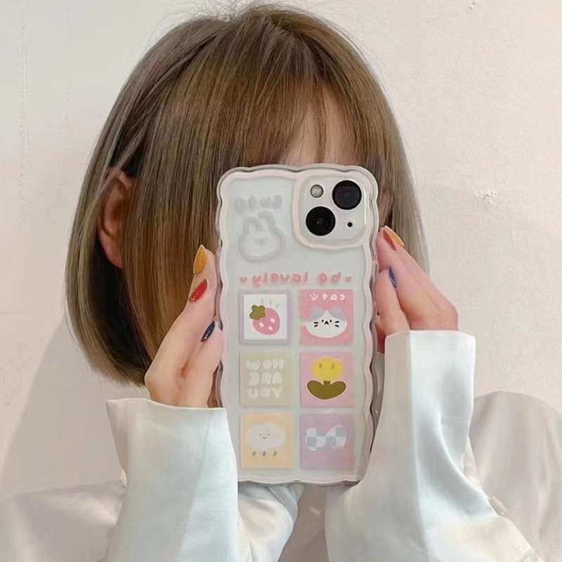 (SIÊU RẺ) Ốp lưng iphone viền sóng ô vuông be lovely 7plus/8/8plus/x/xr/xs/11/12/13/pro/max/plus/promax