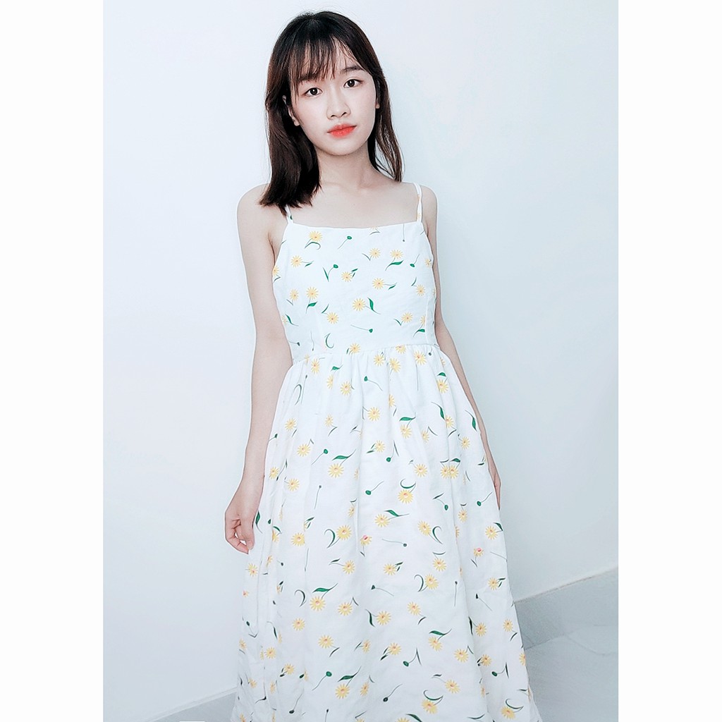 [Mã SKAMSALE06 giảm 10% tối đa 100K đơn 150K] Đầm hai dây baby doll hoa nhí dễ thương màu trắng Rolisa RD001