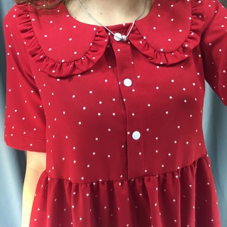 MM1311 Váy bầu đỏ chấm bi cổ điệu