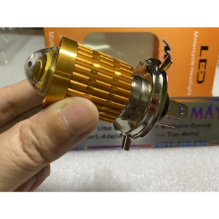 Đèn pha led bi cầu mini L10 chân H4 lắp xe máy - cos vàng pha trắng - Có đường cắt sáng - shopbansi.