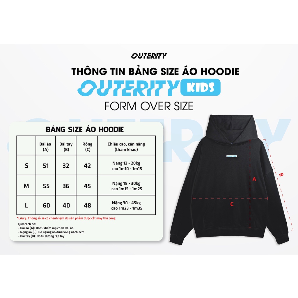 Áo khoác Hoodie zip trẻ em OuterityKids/ Đen/ Nỉ chân cua - ORK401