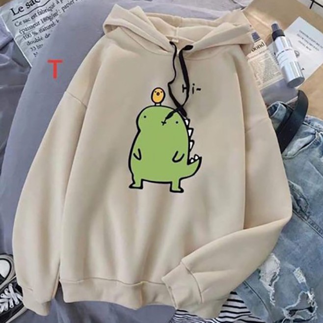 Áo Khoác Hoodie Khủng Long Hi Cute Form Rộng Tay Dài Nỉ Mịn Unisex Nam Nữ Dễ Thương | BigBuy360 - bigbuy360.vn