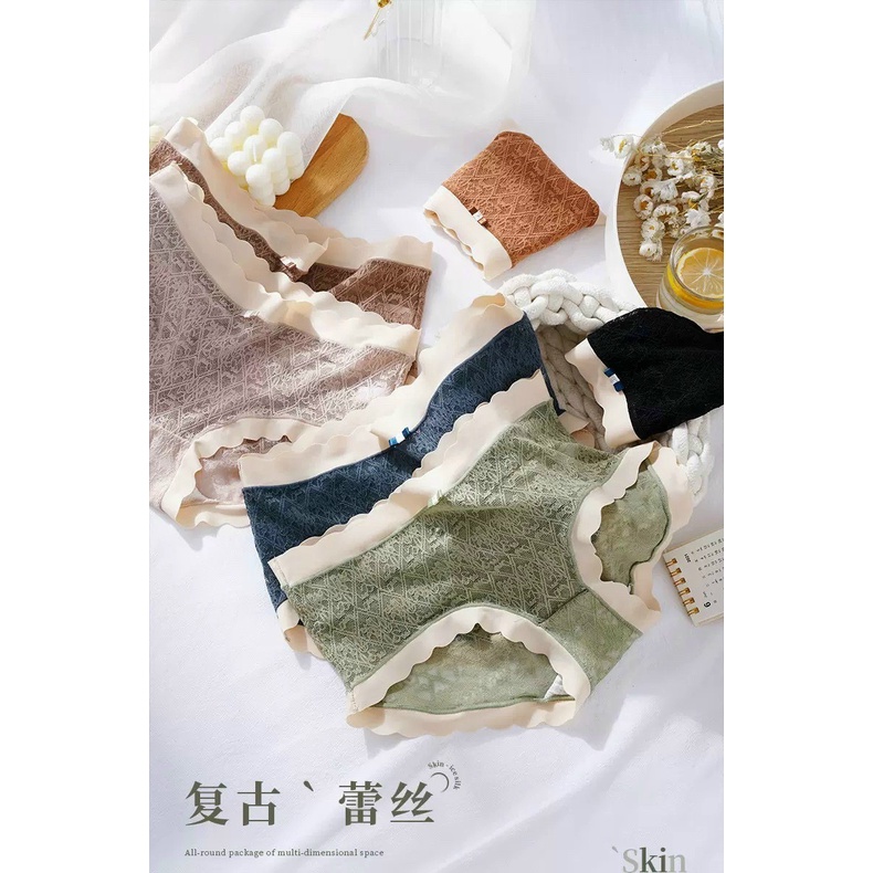 Quần Lót Nữ Ren mịn viền sóng chât su điệu đà cạp cao mẫu A66
