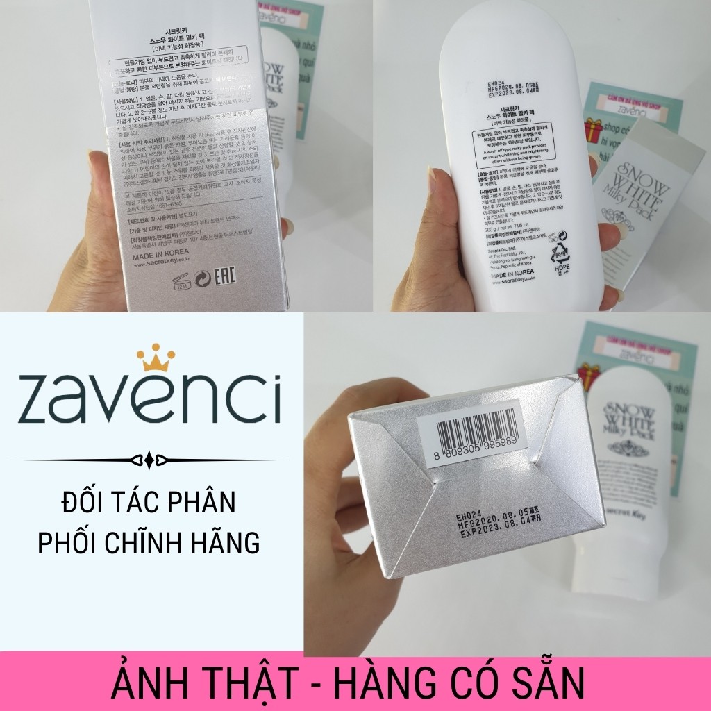 Kem dưỡng trắng da Snow White Milky Pack Secret Key body cấp tốc 200ml - ZAVENCI Official