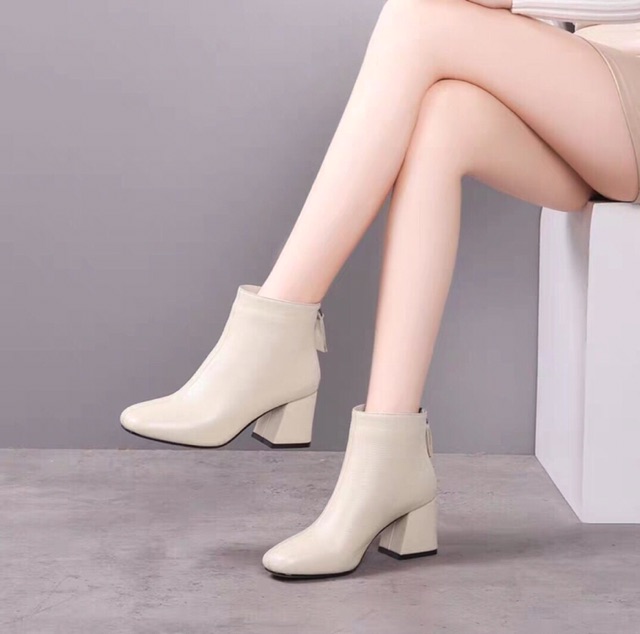 [KÈM ẢNH THẬT] GIÀY BOOTS I BỐT NỮ CAO GÓT DA SẦN KHOÁ SAU GÓT VUÔNG 6p SANG XỊN HÀNG QUẢNG CHÂU CAO CẤP