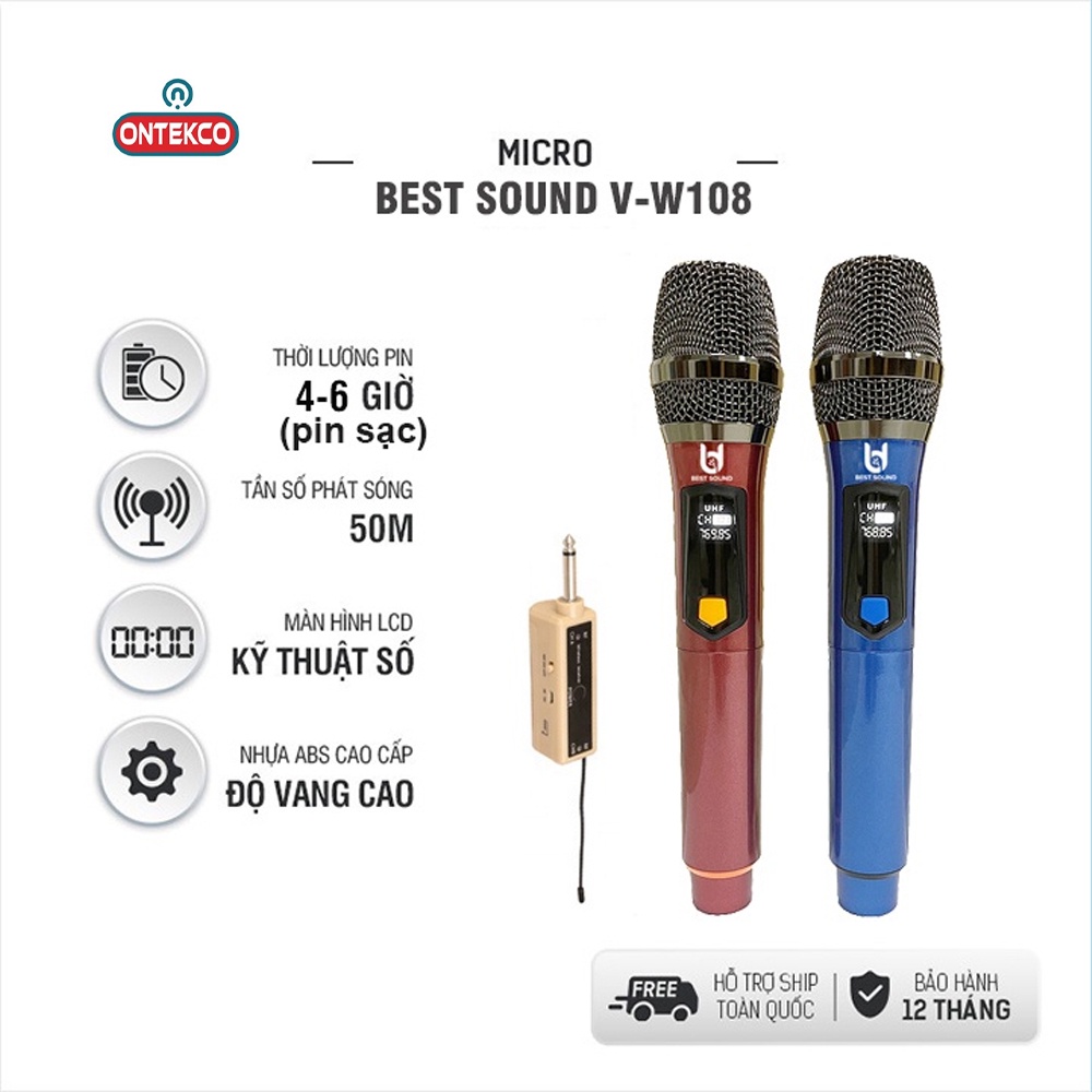 Bộ 2 Micro Karaoke Không Dây Siêu Sang, Chuyên Dùng Cho Amply, Loa Kéo, Kết Nối Xa Tới 30m Qua Đầu Thu Mini - Chính Hãng