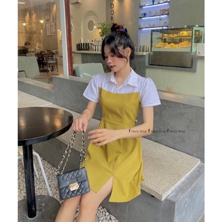 ĐẦM XOÈ PHỐI CỔ SƠ MI TRẮNG