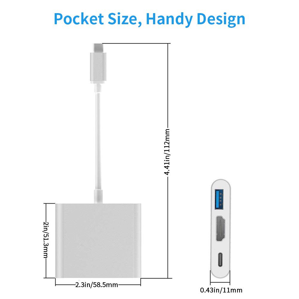 Cáp chuyển đổi Tecsire 3 trong 1 USB C Type C - HDMI 4K USB 3.0 Type-C (PD)