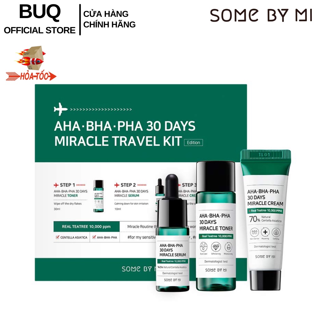 Bộ Kit 3 Sản Phẩm Dưỡng Da Giảm Mụn Some By Mi AHA-BHA-PHA 30 Days Miracle Travel Kit