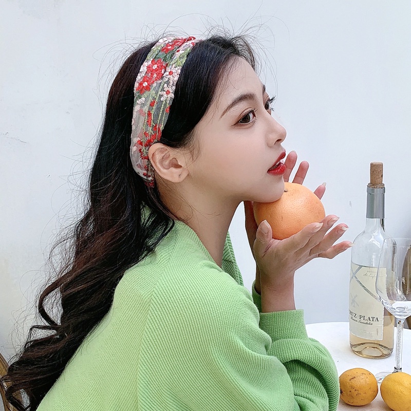 Băng Đô Ren Bản Rộng Thêu Họa Tiết Đơn Giản Cho Nữ