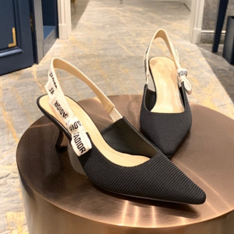 Giày Cao Gót 6.5cm Mũi Nhọn Đính Nơ Màu Đen Phong Cách Dior Quyến Rũ