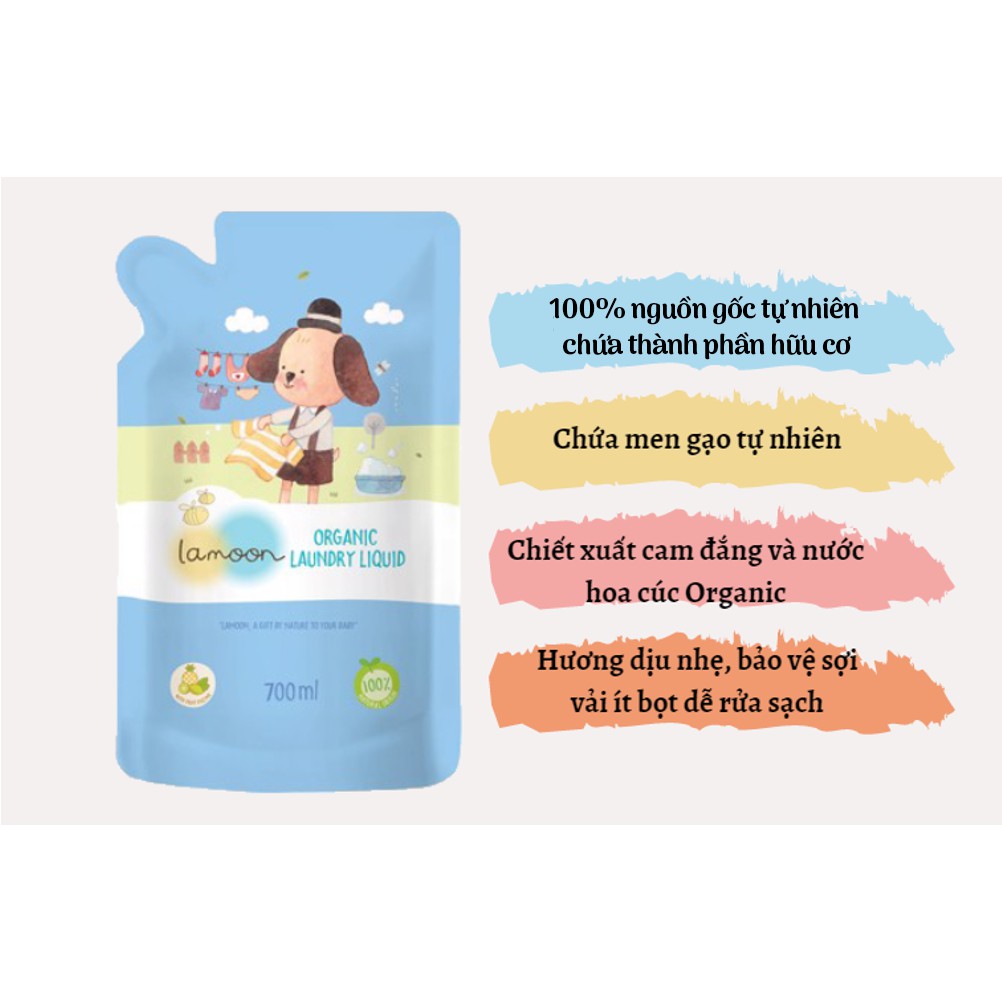 Nước giặt quần áo Organic cho bé Lamoon - Túi 700ml