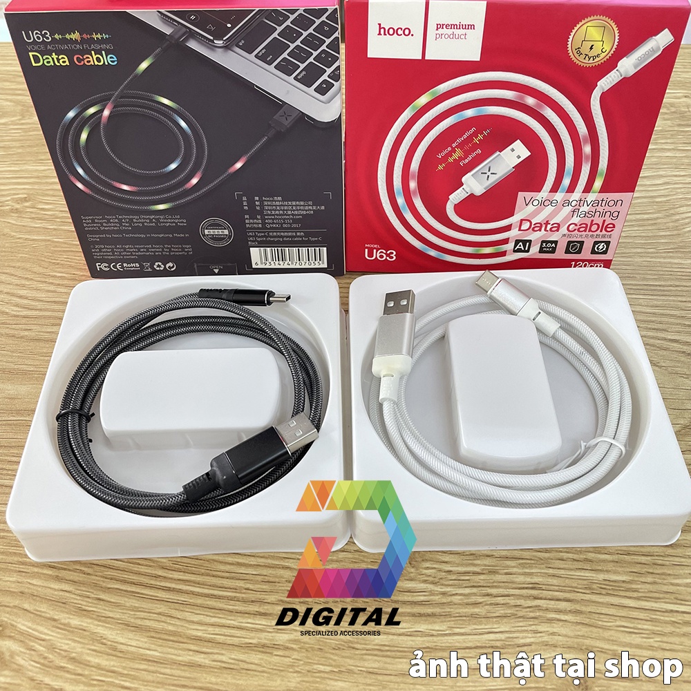 Cáp Sạc Nhanh Hoco U63 Cổng Type C Chính Hãng Phát Sáng Theo Nhạc