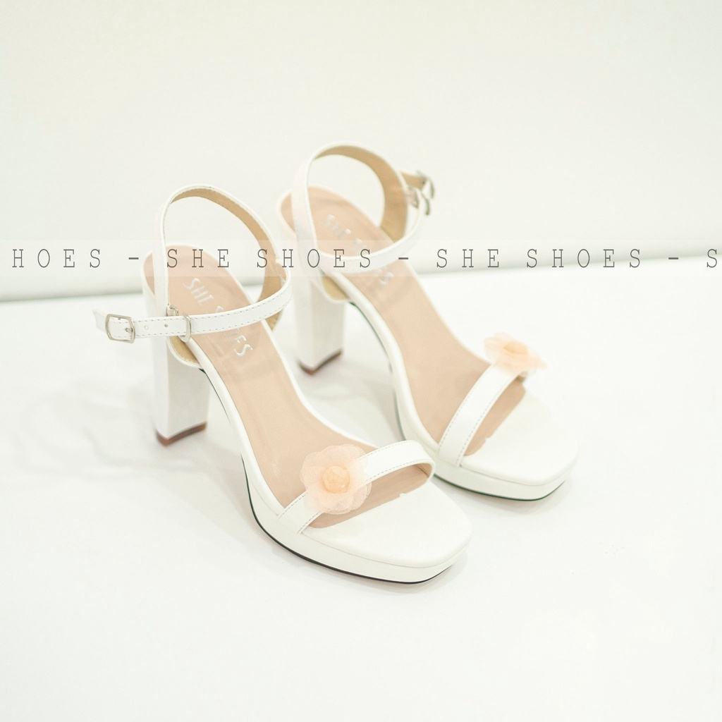 Sandal Giày cưới đính hoa gót vuông da PU cao cấp (NEW ARRIVAL)