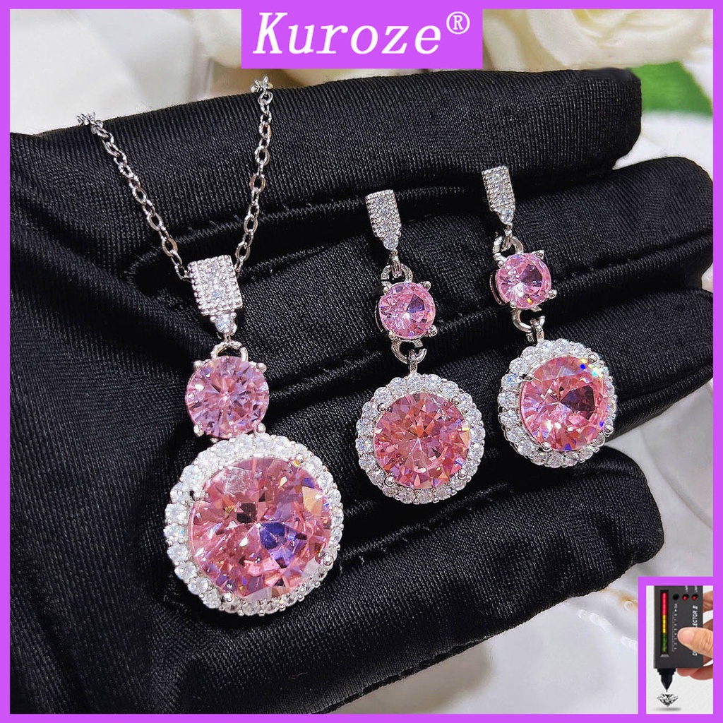 Bộ Vòng cổ + Bông Tai Hình Hoa Anh Đào Đính Kim Cương Hồng Moissanite Lãng Mạn