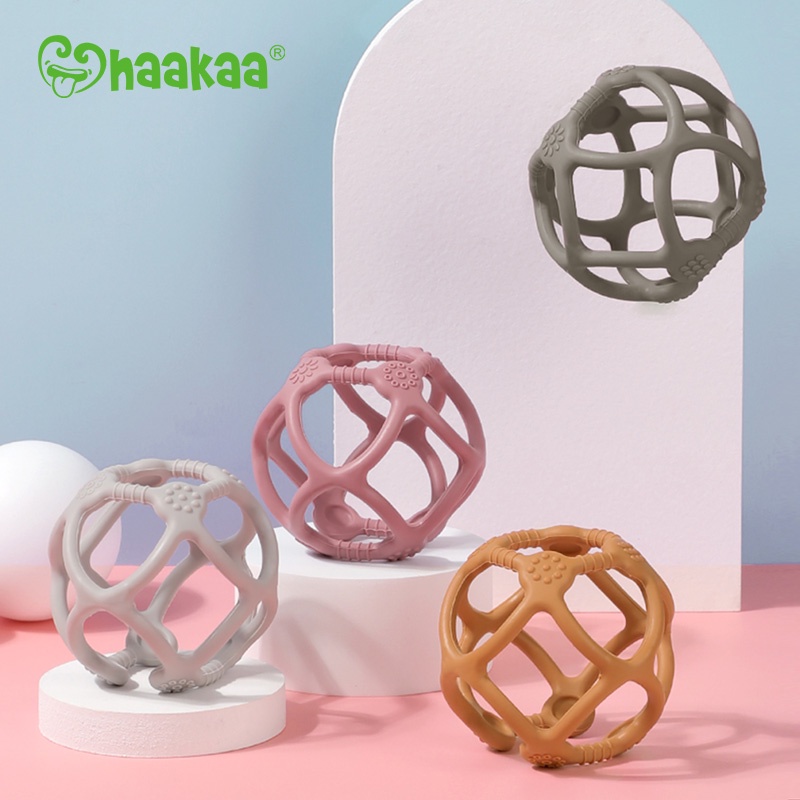 Gặm nướu silicone hình quả bóng Haakaa, Nhiều màu sắc, hỗ trợ bé quá trình mọc răng