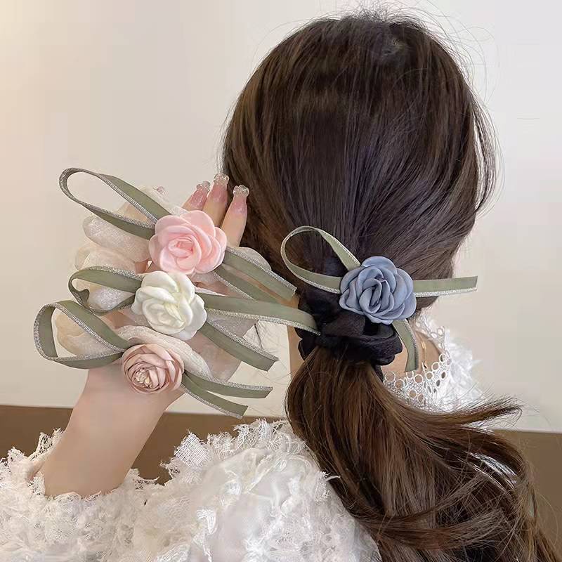 Dây Buộc Tóc Cao Su Co Giãn Đính Hoa Trà Thời Trang Mùa Hè 2023
