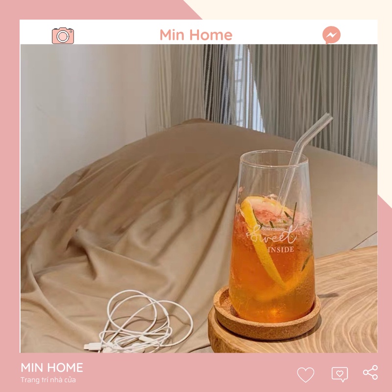 Ly thủy tinh dễ thương uống sinh tố Sweet phong cách Hàn Quốc Cốc thủy tinh cao cấp chịu nhiệt trong suốt giá rẻ Minhome