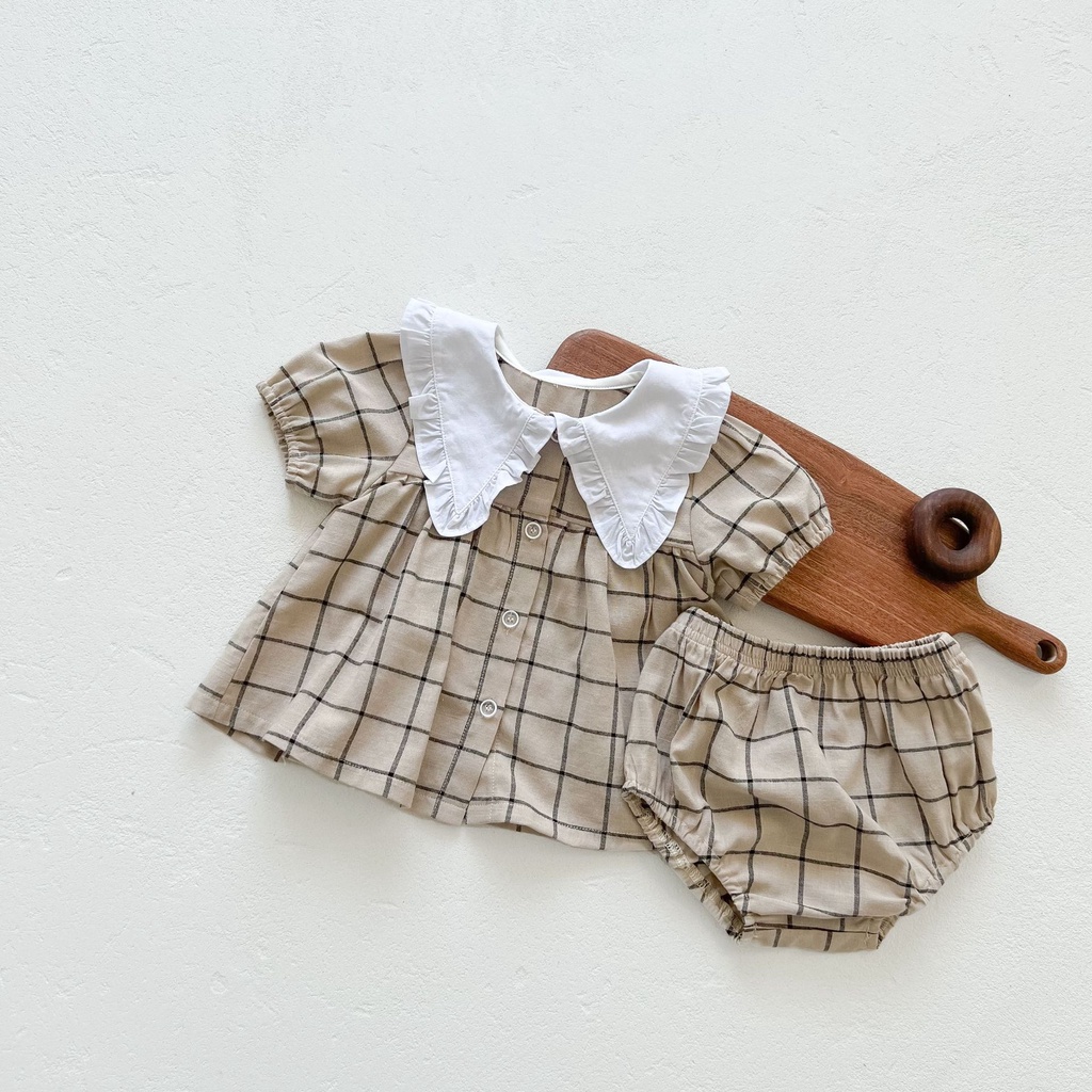 Bộ Áo Liền Quần Ngắn Tay Cài Nút Thời Trang Mùa Hè Xinh Xắn Cho Bé Gái 0-3 Tuổi