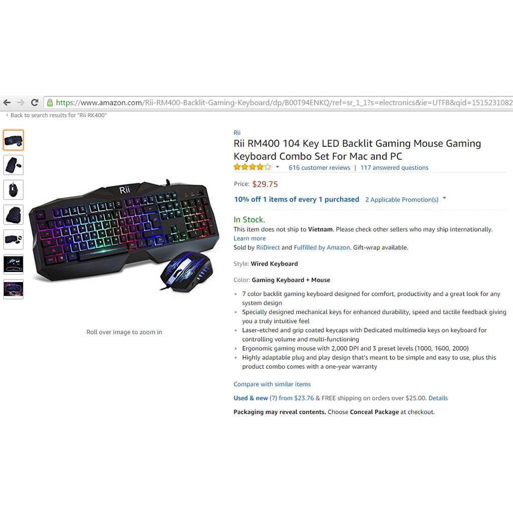 COMBO Chuột bàn phím Rii RK400 chơi game cho quán nét