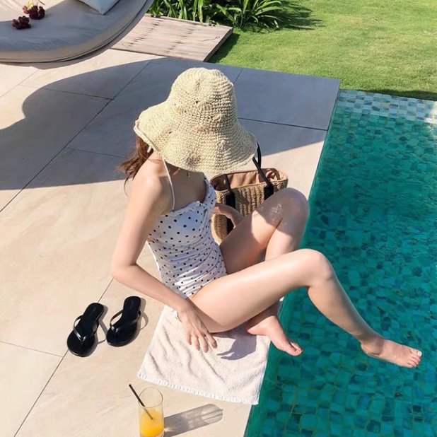 Bikini Đi Biển Đồ Bơi Nữ 2022 Quảng Châu Chấm Bi Trắng Kute Nâng Ngực TCB 2323 DK3T404