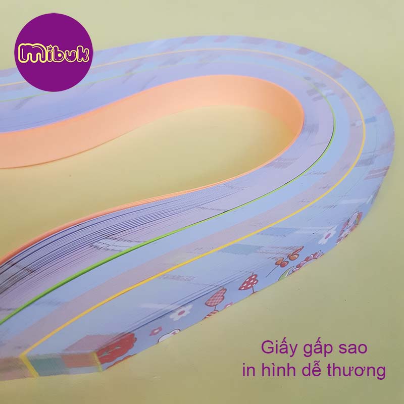 Giấy gấp sao in hình dễ thương màu pastel