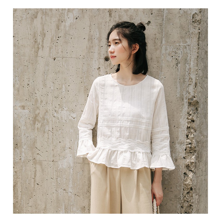 áo babydoll phối ren chìm tay loe hàng quảng châu