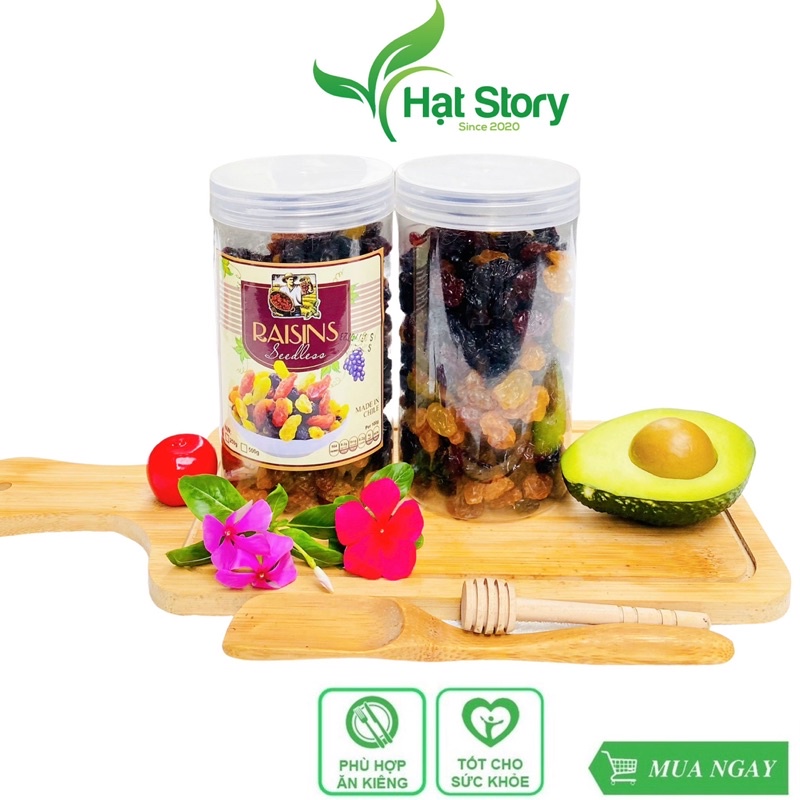 500Gr Nho Sấy Dẻo 3 Màu Chile Thơm, Ngon, Đóng Hộp.