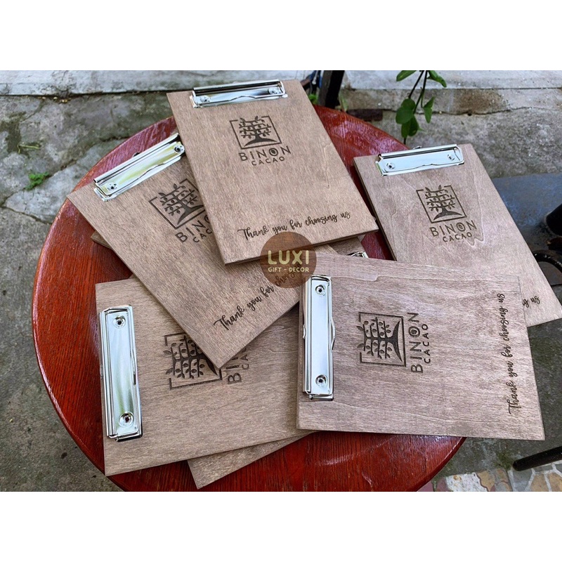 HCM | Bìa MENU gỗ / Bìa MENU gỗ kẹp INOX / kẹp bill thanh toán LUXI DECOR HCM