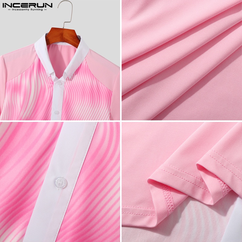 INCERUN Áo Sơ Mi Tay Ngắn Cài Khuy In Họa Tiết Độc Đáo Thời Trang Cho Nam