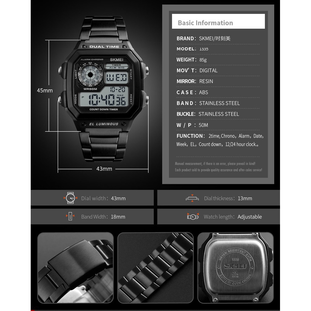 Đồng hồ Nam SKMEI 1335 Điện tử dây thép | BigBuy360 - bigbuy360.vn