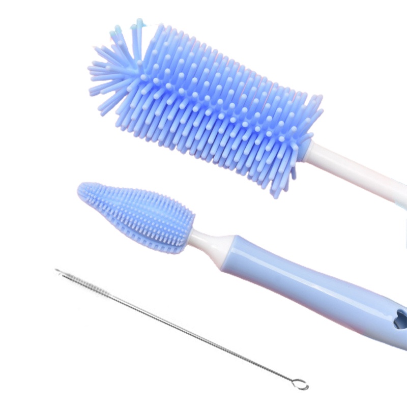 Set 3 Cọ Vệ Sinh Bình Sữa Em Bé Bằng Silicon Mềm Có Thể Xoay 360 Độ Tiện Lợi